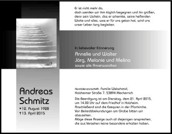Anzeige von Andreas Schmitz von Kölner Stadt-Anzeiger / Kölnische Rundschau / Express