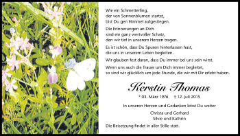Anzeige von Kerstin Thomas von Kölner Stadt-Anzeiger / Kölnische Rundschau / Express