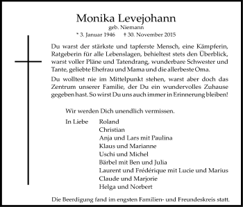 Anzeige von Monika Levejohann von Kölner Stadt-Anzeiger / Kölnische Rundschau / Express