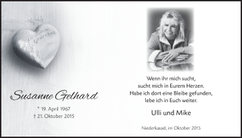 Anzeige von Susanne Gelhard von  Extra Blatt 