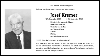 Anzeige von Josef Kremer von Kölner Stadt-Anzeiger / Kölnische Rundschau / Express