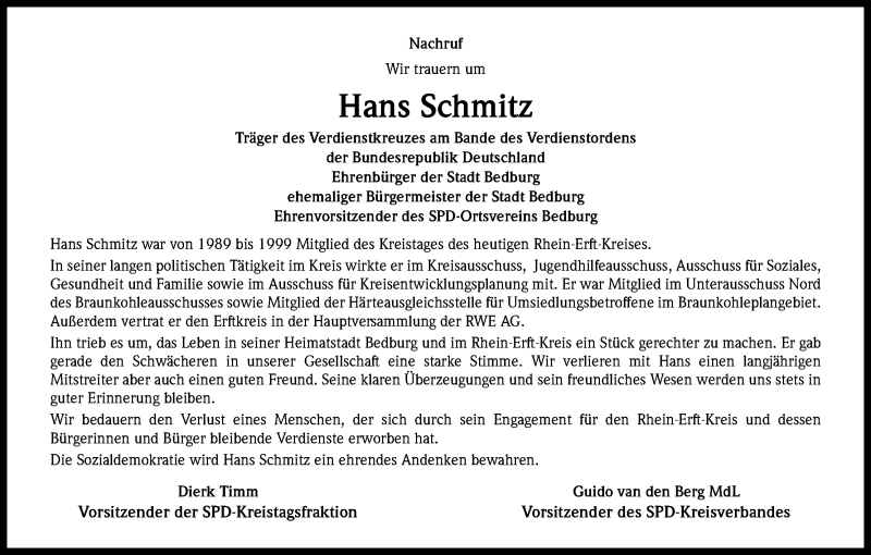  Traueranzeige für Hans Schmitz vom 30.09.2015 aus Kölner Stadt-Anzeiger / Kölnische Rundschau / Express
