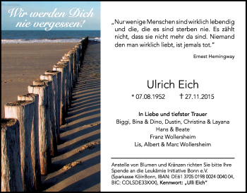 Anzeige von Ulrich Eich von Kölner Stadt-Anzeiger / Kölnische Rundschau / Express