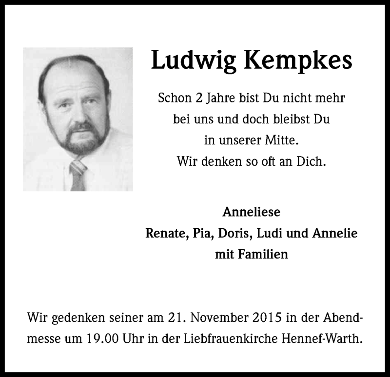  Traueranzeige für Ludwig Kempkes vom 16.11.2015 aus Köln - Wir Trauern