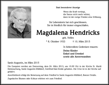 Anzeige von Magdalena Hendricks von Kölner Stadt-Anzeiger / Kölnische Rundschau / Express