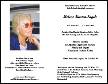 Anzeige von Helene Kürten-Engels von Kölner Stadt-Anzeiger / Kölnische Rundschau / Express