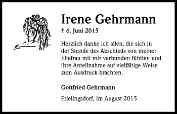 Anzeige von Irene Gehrmann von Kölner Stadt-Anzeiger / Kölnische Rundschau / Express
