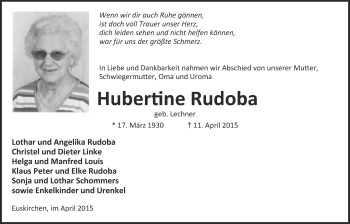 Anzeige von Hubertine Rudoba von  Blickpunkt Euskirchen 