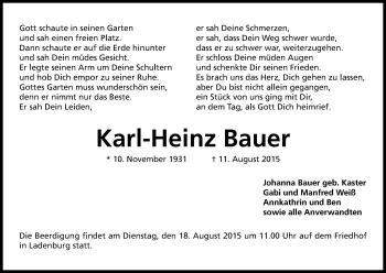 Anzeige von Karl-Heinz Bauer von Kölner Stadt-Anzeiger / Kölnische Rundschau / Express