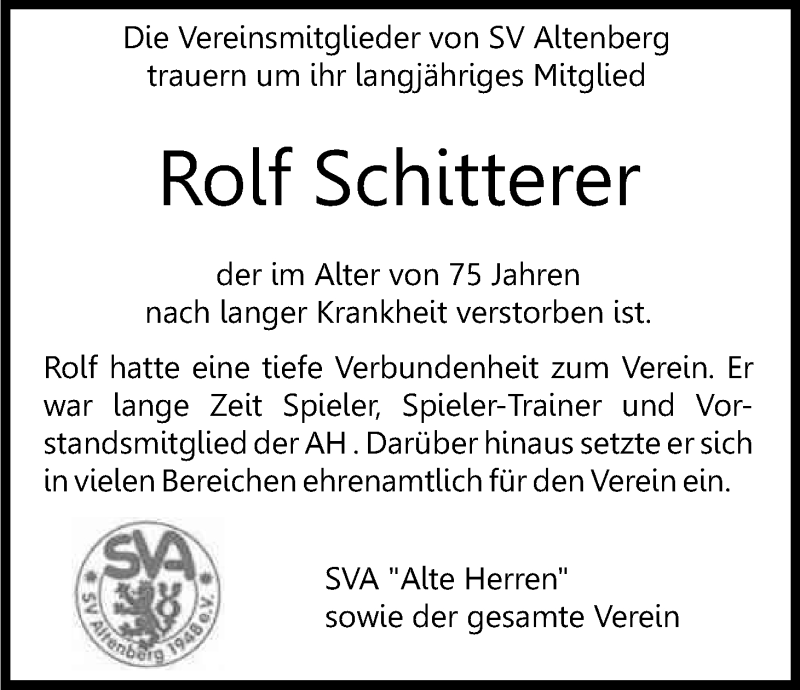  Traueranzeige für Rolf Schitterer vom 10.10.2015 aus Kölner Stadt-Anzeiger / Kölnische Rundschau / Express