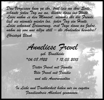 Anzeige von Anneliese Frevel von Kölner Stadt-Anzeiger / Kölnische Rundschau / Express