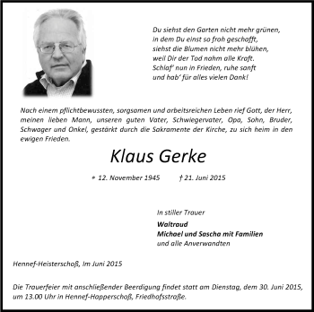 Anzeige von Klaus Gerke von Kölner Stadt-Anzeiger / Kölnische Rundschau / Express