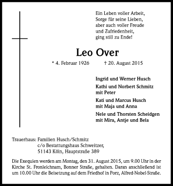 Anzeige von Leo Over von Kölner Stadt-Anzeiger / Kölnische Rundschau / Express