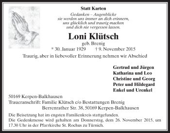 Anzeige von Loni Klütsch von  Werbepost 