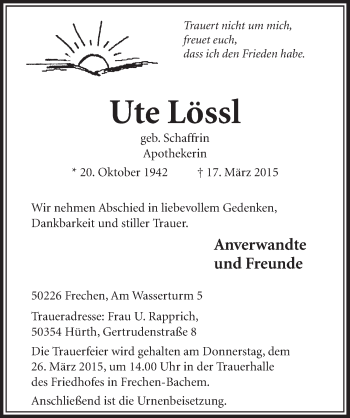 Anzeige von Ute Lössl von  Sonntags-Post 