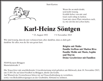 Anzeige von Karl-Heinz Söntgen von  Sonntags-Post 