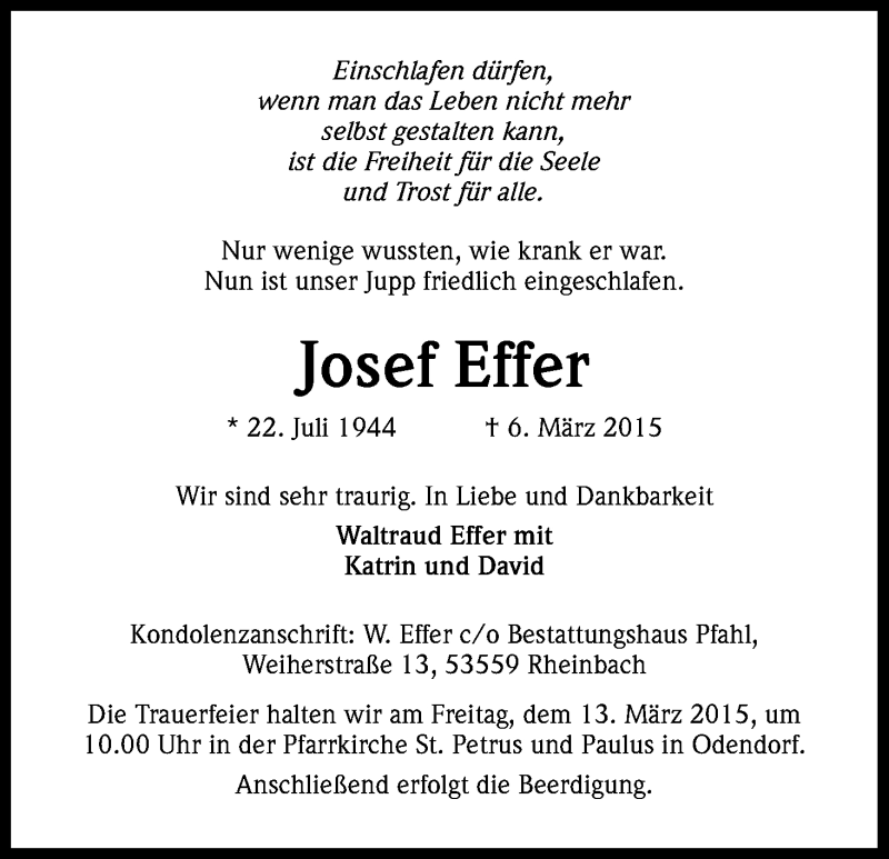  Traueranzeige für Josef Effer vom 10.03.2015 aus Kölner Stadt-Anzeiger / Kölnische Rundschau / Express