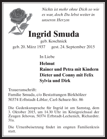 Anzeige von Ingrid Smuda von  Werbepost 