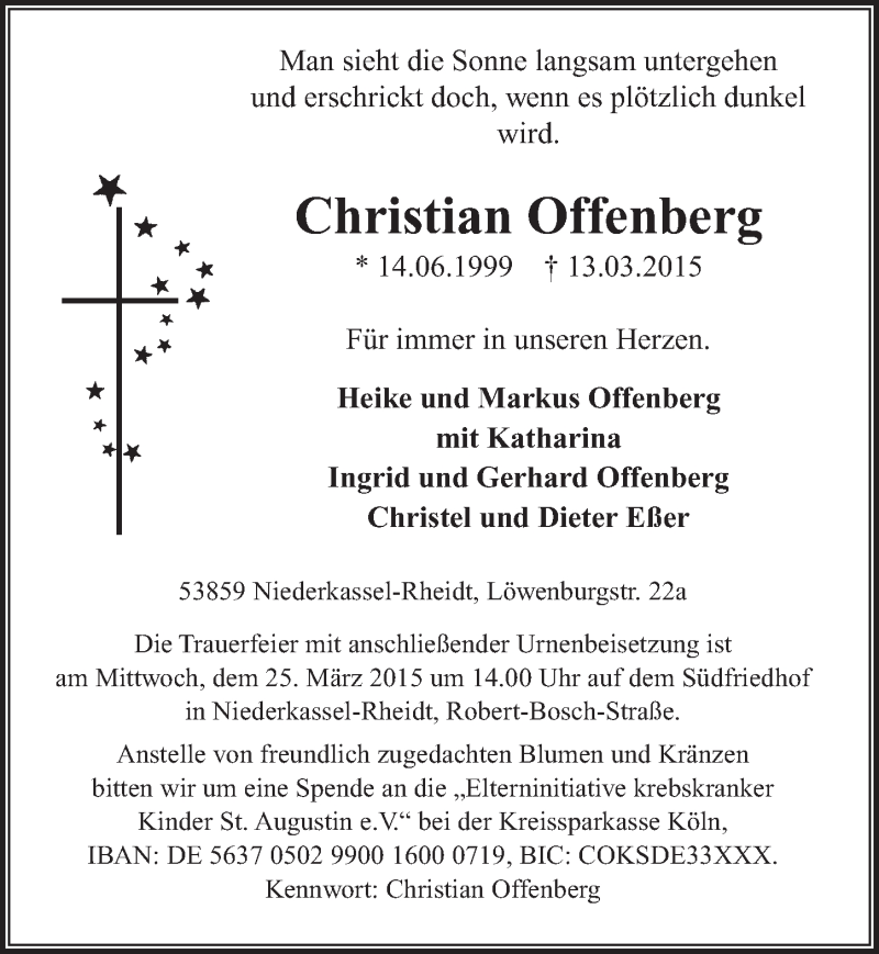  Traueranzeige für Christian Offenberg vom 25.03.2015 aus  Extra Blatt 