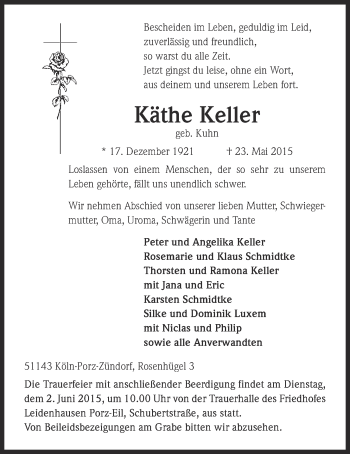 Anzeige von Käthe Keller 