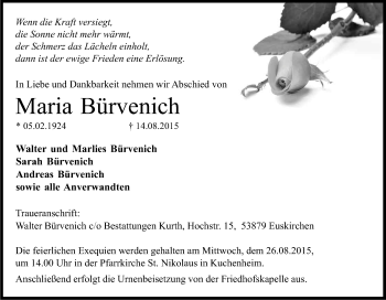 Anzeige von Maria Bürvenich von Kölner Stadt-Anzeiger / Kölnische Rundschau / Express
