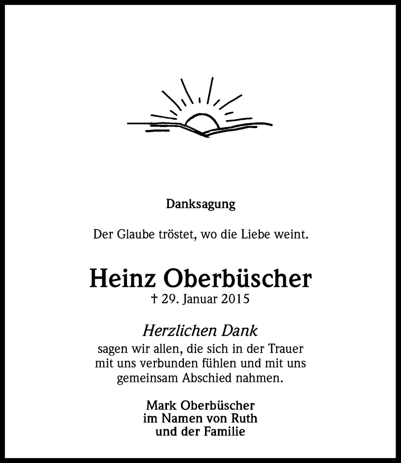  Traueranzeige für Heinz Oberbüscher vom 18.04.2015 aus Kölner Stadt-Anzeiger / Kölnische Rundschau / Express