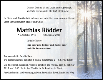 Anzeige von Matthias Rödder von Kölner Stadt-Anzeiger / Kölnische Rundschau / Express