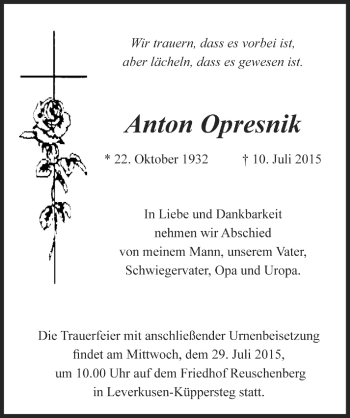 Anzeige von Anton Opresnik von  Lokale Informationen 