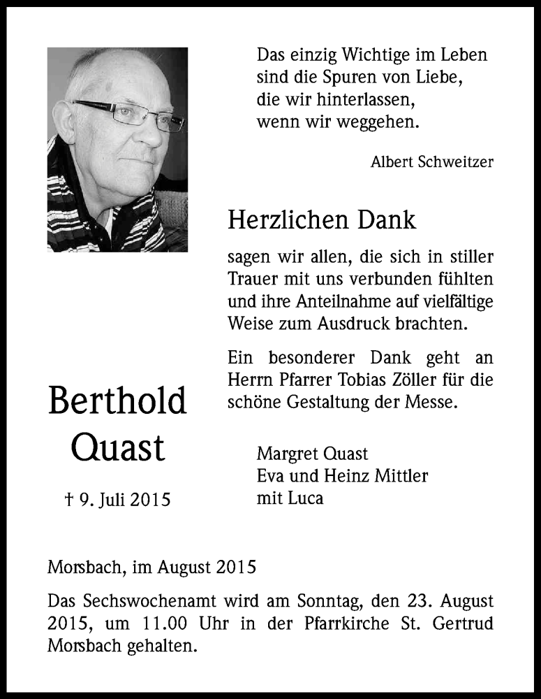 Traueranzeige für Berthold Quast vom 19.08.2015 aus Kölner Stadt-Anzeiger / Kölnische Rundschau / Express