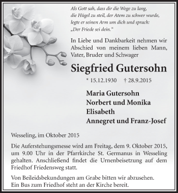 Anzeige von Siegfried Gutersohn von  Schlossbote/Werbekurier 