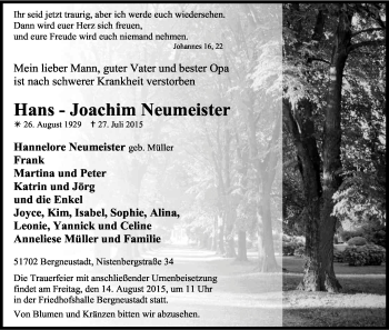 Anzeige von Hans-Joachim Neumeister von Kölner Stadt-Anzeiger / Kölnische Rundschau / Express