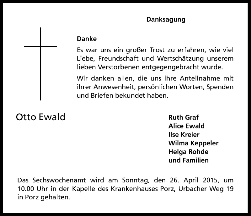  Traueranzeige für Otto Ewald vom 22.04.2015 aus Kölner Stadt-Anzeiger / Kölnische Rundschau / Express