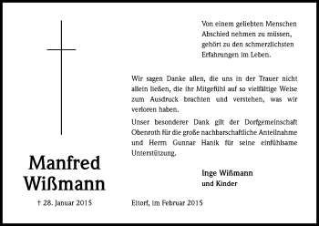 Anzeige von Inge Wißmann von Kölner Stadt-Anzeiger / Kölnische Rundschau / Express