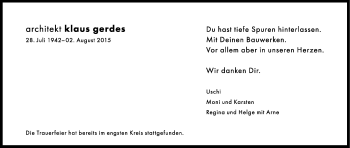 Anzeige von Klaus Gerdes von Kölner Stadt-Anzeiger / Kölnische Rundschau / Express