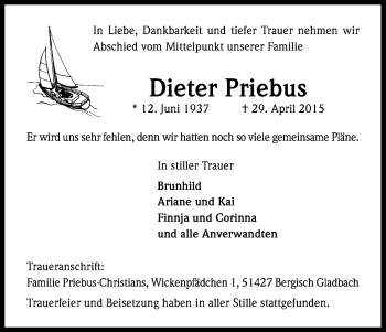Anzeige von Dieter Priebus von Kölner Stadt-Anzeiger / Kölnische Rundschau / Express