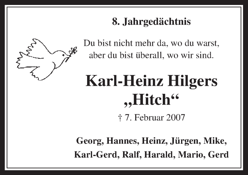  Traueranzeige für Karl-Heinz Hilgers vom 11.02.2015 aus  Werbepost 