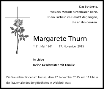 Anzeige von Margarete Thurn von Kölner Stadt-Anzeiger / Kölnische Rundschau / Express