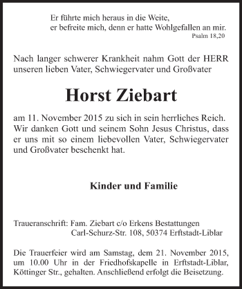 Anzeige von Horst Ziebart von  Werbepost 
