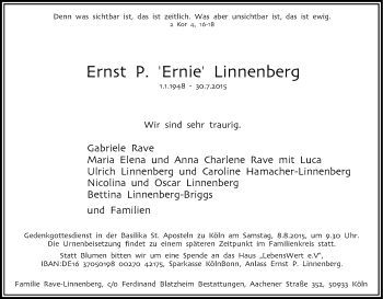 Anzeige von Ernst P. Linnenberg von Kölner Stadt-Anzeiger / Kölnische Rundschau / Express