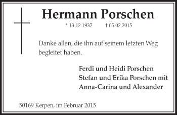 Anzeige von Hermann Porschen von  Sonntags-Post 