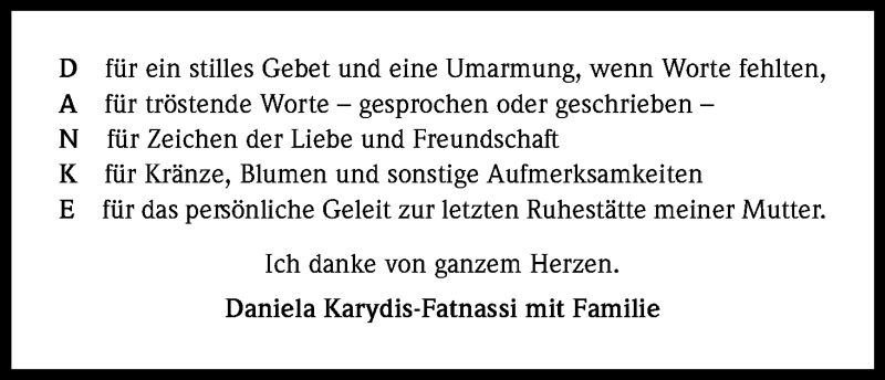  Traueranzeige für Gaby Karydis vom 05.12.2015 aus Kölner Stadt-Anzeiger / Kölnische Rundschau / Express
