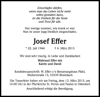 Anzeige von Josef Effer von Kölner Stadt-Anzeiger / Kölnische Rundschau / Express