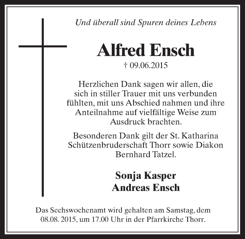  Traueranzeige für Alfred Ensch vom 22.07.2015 aus  Werbepost 