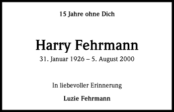Anzeige von Harry Fehrmann von Kölner Stadt-Anzeiger / Kölnische Rundschau / Express
