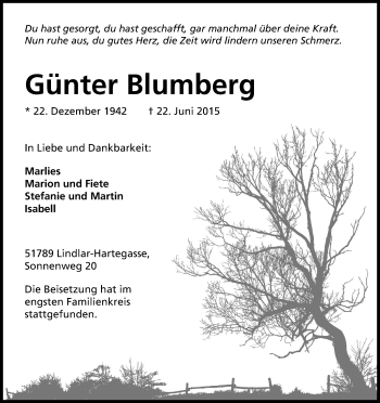Anzeige von Günter Blumberg von Kölner Stadt-Anzeiger / Kölnische Rundschau / Express