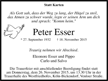 Anzeige von Peter Esser von Kölner Stadt-Anzeiger / Kölnische Rundschau / Express