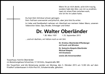 Anzeige von Walter Oberländer von Kölner Stadt-Anzeiger / Kölnische Rundschau / Express