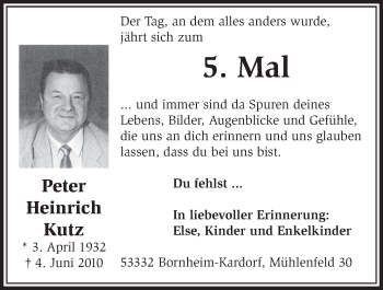 Anzeige von Peter Heinrich Kutz von  Schlossbote/Werbekurier 