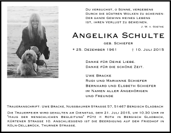 Anzeige von Angelika Schulte von Kölner Stadt-Anzeiger / Kölnische Rundschau / Express