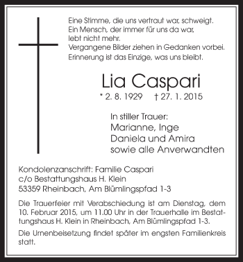 Anzeige von Lia Caspari von  Schaufenster/Blickpunkt 